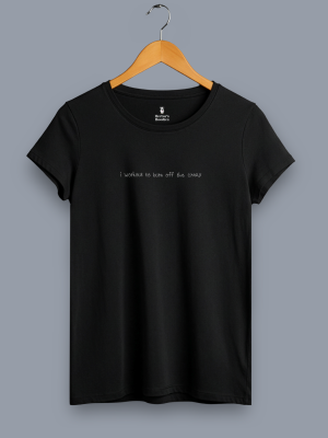 women's 'i workout to burn off the crazy' classic fit black t shirt on a hanger