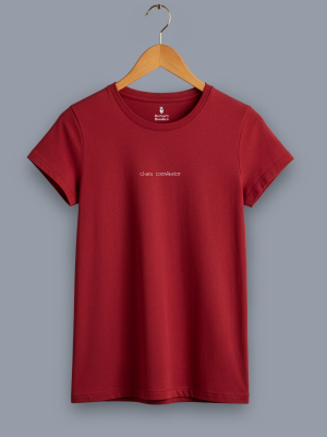 women's 'chaos coordinator' classic fit red t shirt on a hanger
