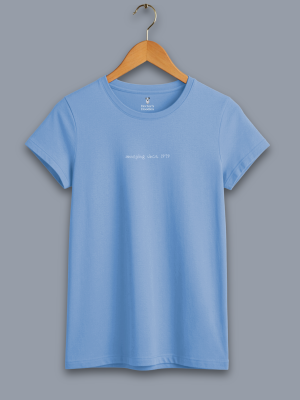 annoying since 1979 men's t-shirt image shows a light blue coloured t-shirt with white text