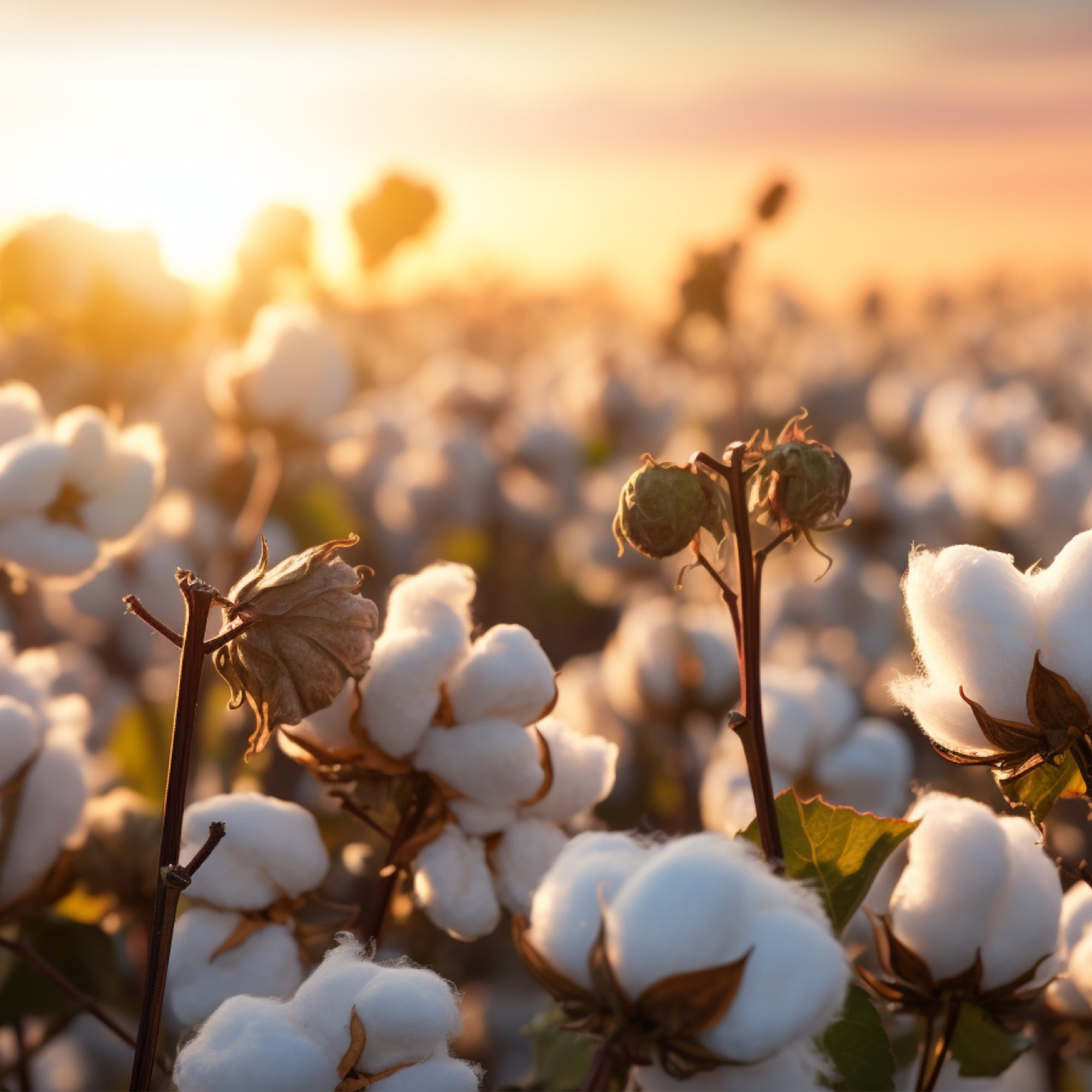 cotton growing at sunset