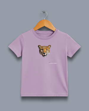 'cheetah' image shows a pink coloured kids' t-shirt with a colour image on the front