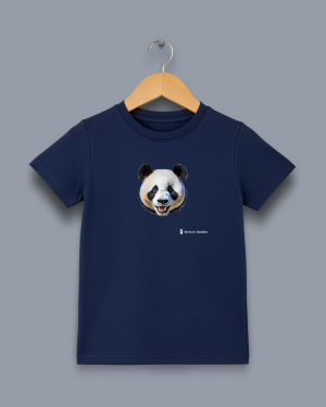 'panda' image shows a navy blue coloured kids' t-shirt with a colour image on the front
