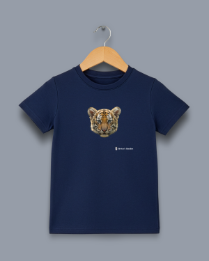 'tiger cub' image shows a navy blue coloured kids' t-shirt with a colour image on the front