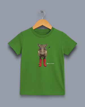 'warthog' image shows a green coloured kids' t-shirt with a colour image on the front